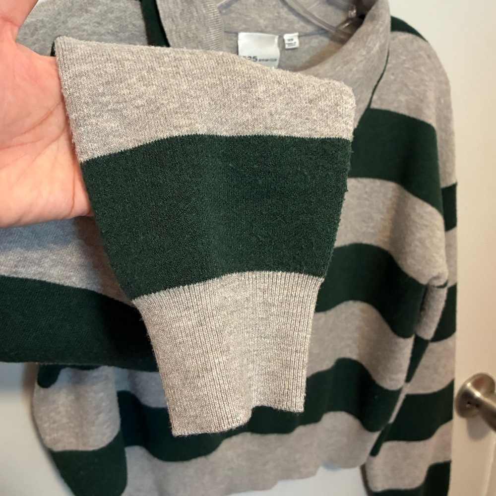 525 AMERICA Green & Grey Rugby Striped Double Collar Polo Top | size XS - Picture 3 of 11